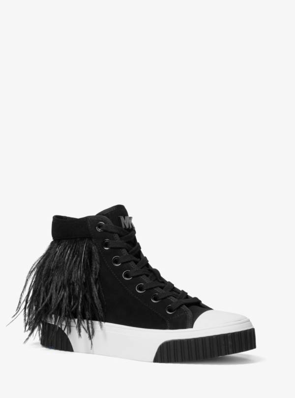 Damske Tenisky Michael Kors Gertie Feather Embellished Suede High-Top Čierne - Topanky Michael Kors Akcia | GFXRV-4170